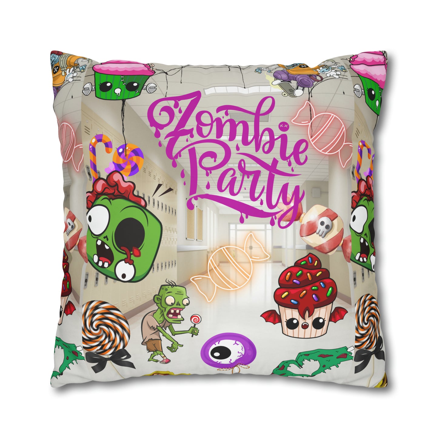 Horror high zombie girl Spun Polyester Pillowcase