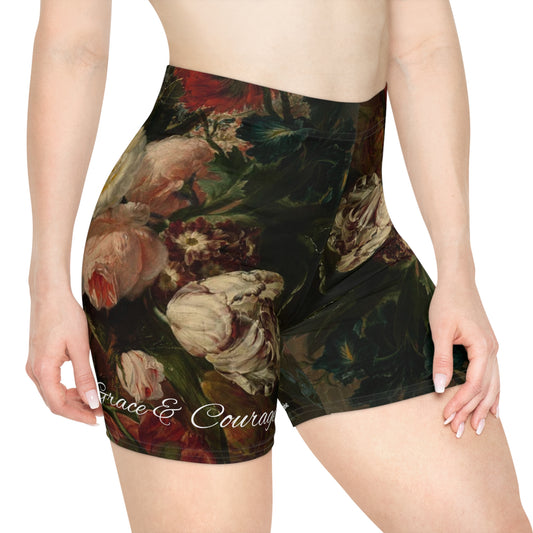 Wisdom grace Courage Vintage Rose Women's Biker Shorts