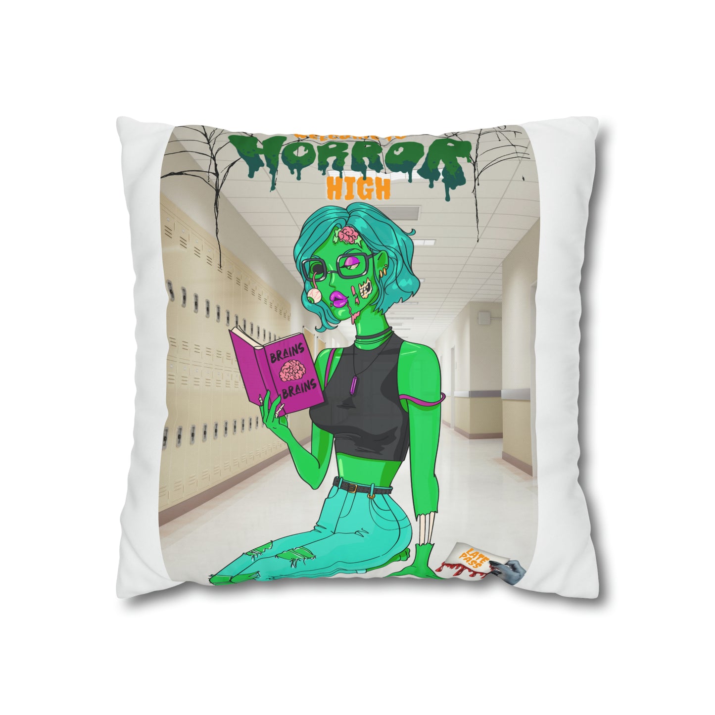 Horror high zombie girl Spun Polyester Pillowcase