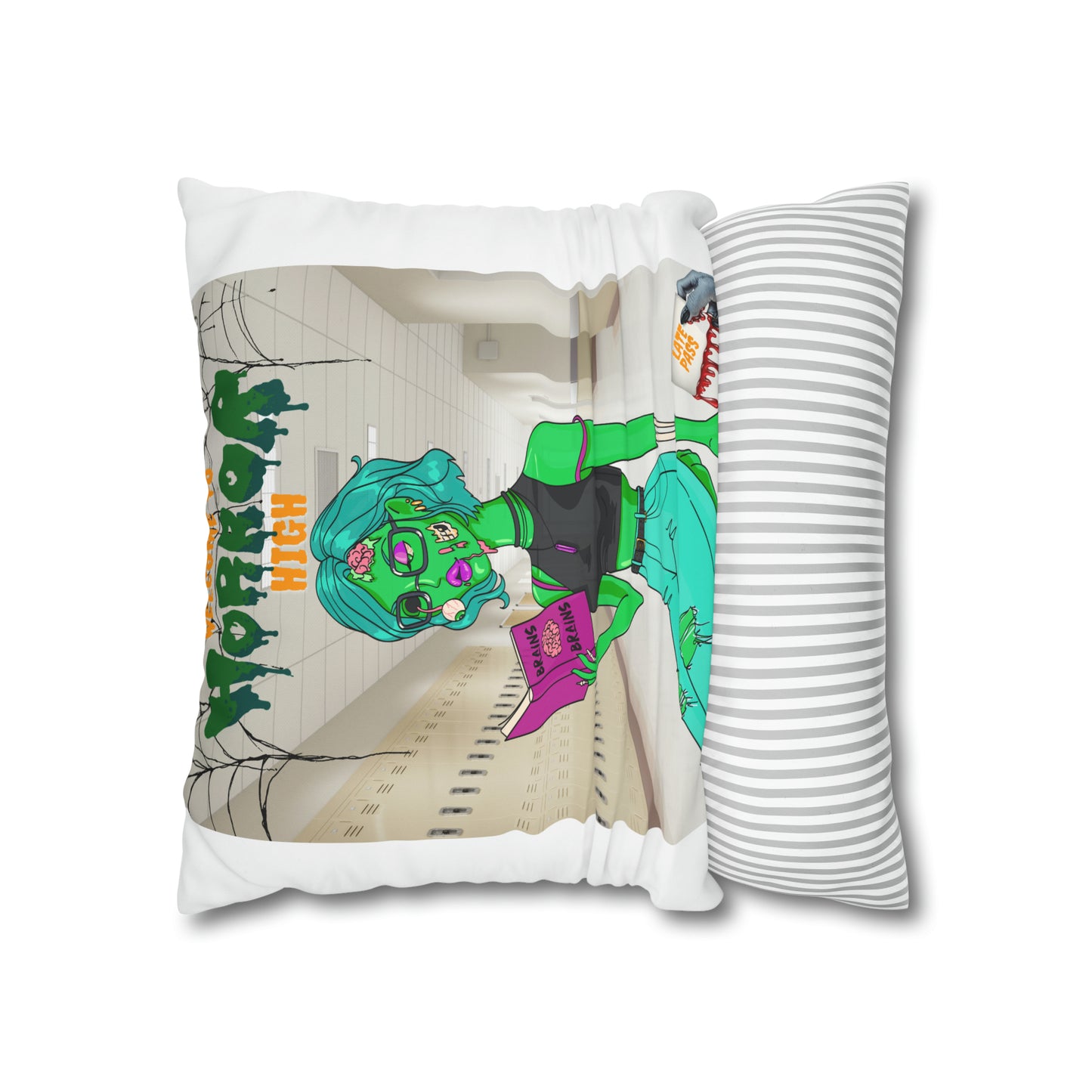 Horror high zombie girl Spun Polyester Pillowcase