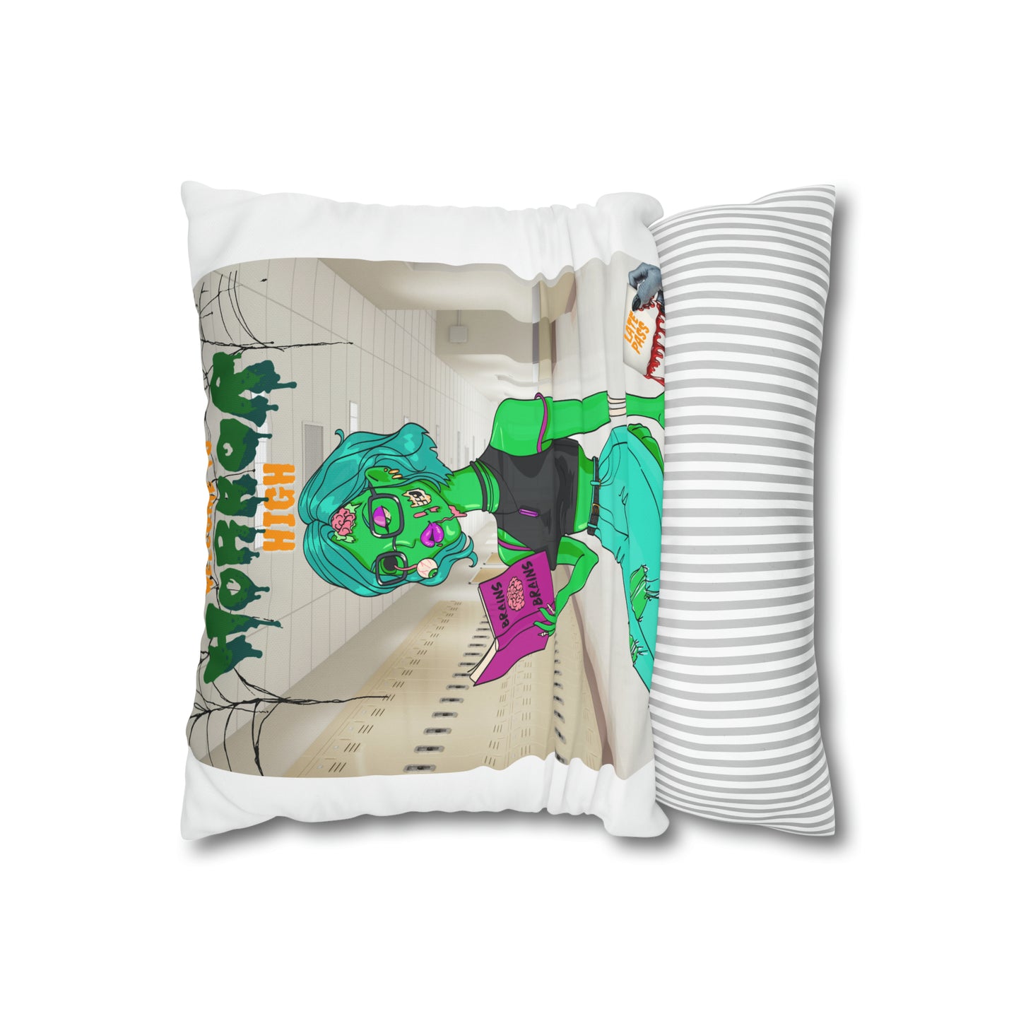 Horror high zombie girl Spun Polyester Pillowcase