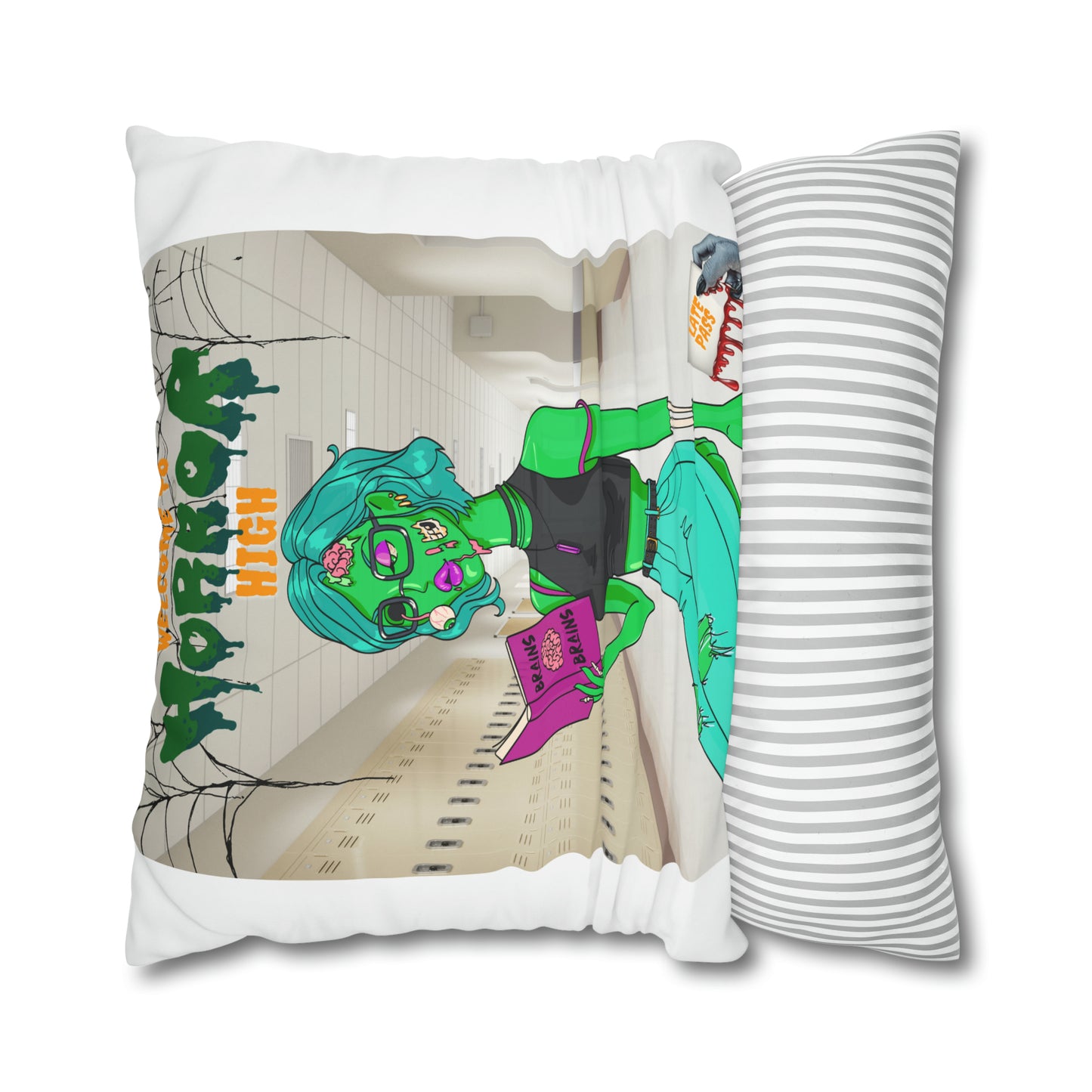 Horror high zombie girl Spun Polyester Pillowcase