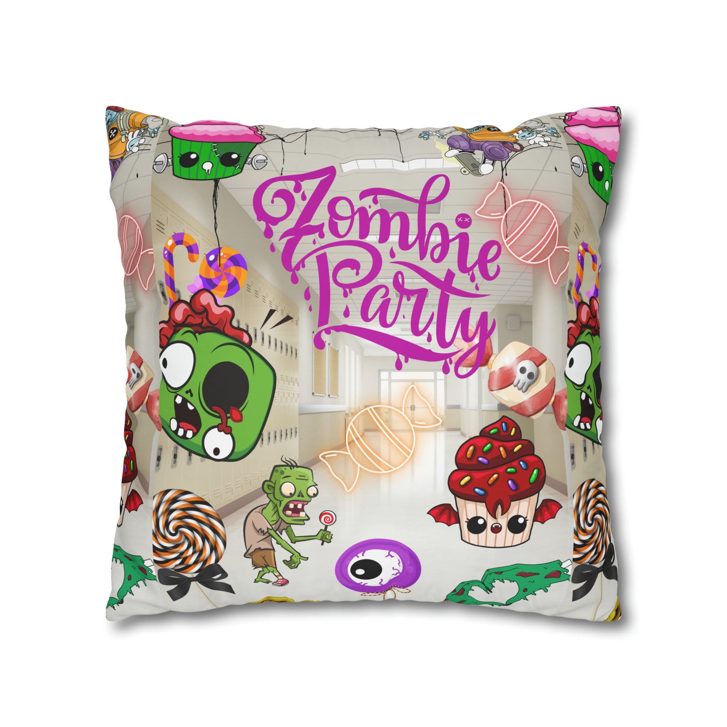 Horror high zombie girl Spun Polyester Pillowcase