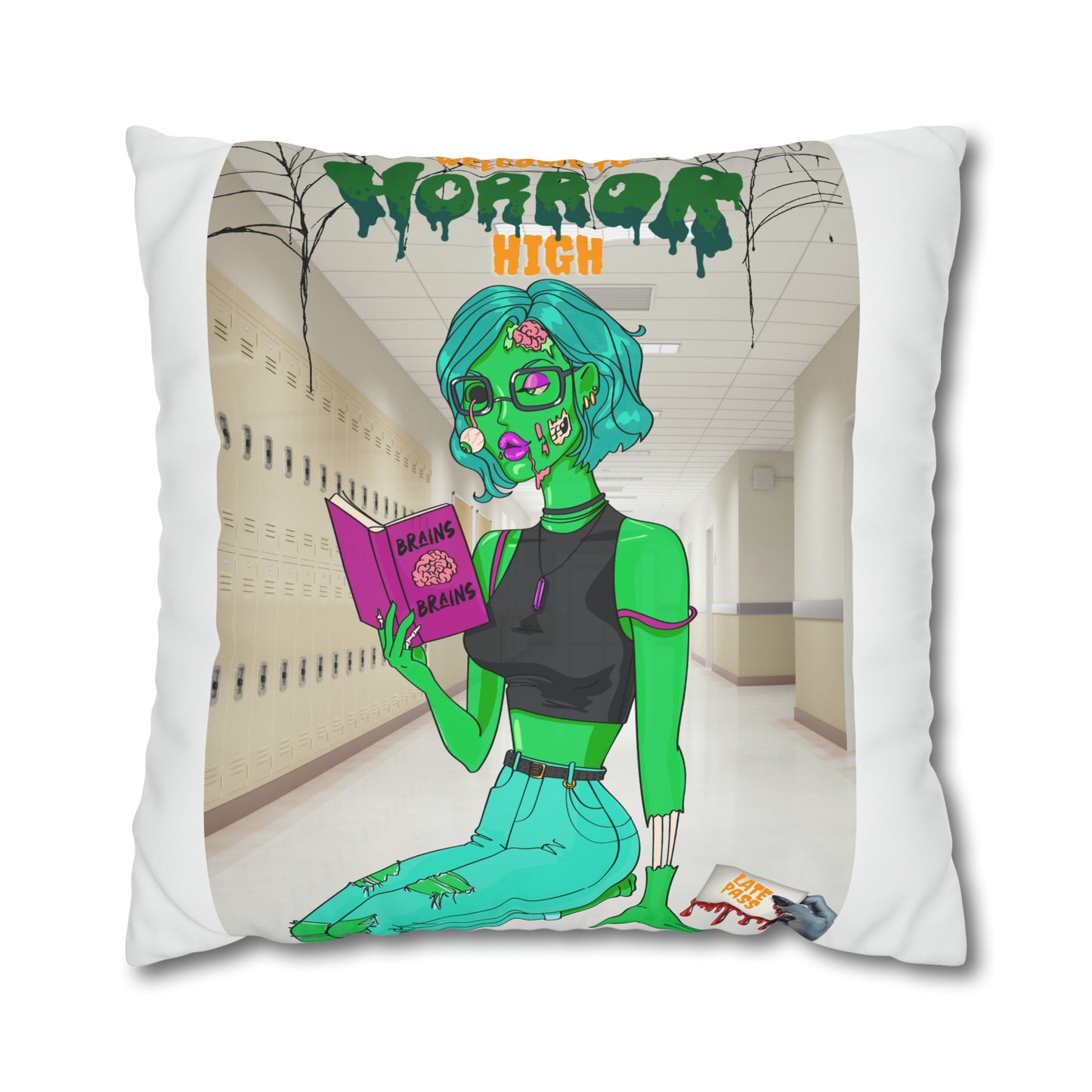 Horror high zombie girl Spun Polyester Pillowcase