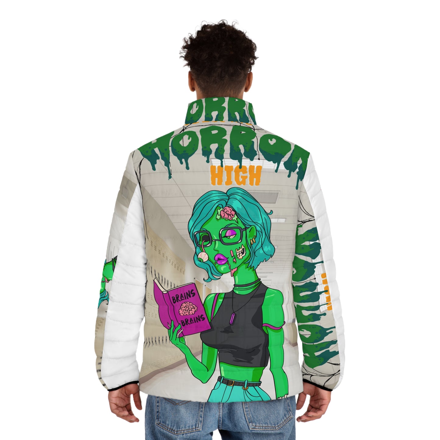 Zombie Girl Horror high Anime Men's Puffer Jacket