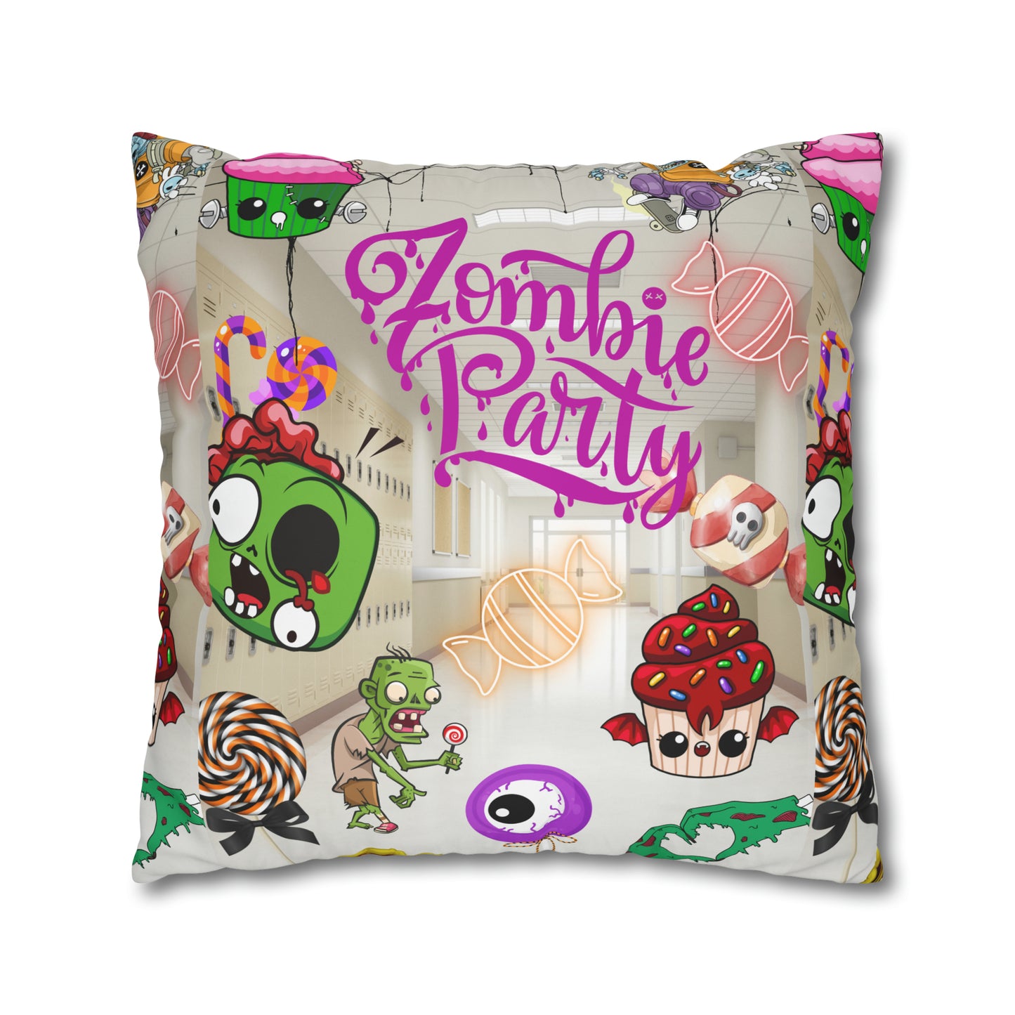 Horror high zombie girl Spun Polyester Pillowcase