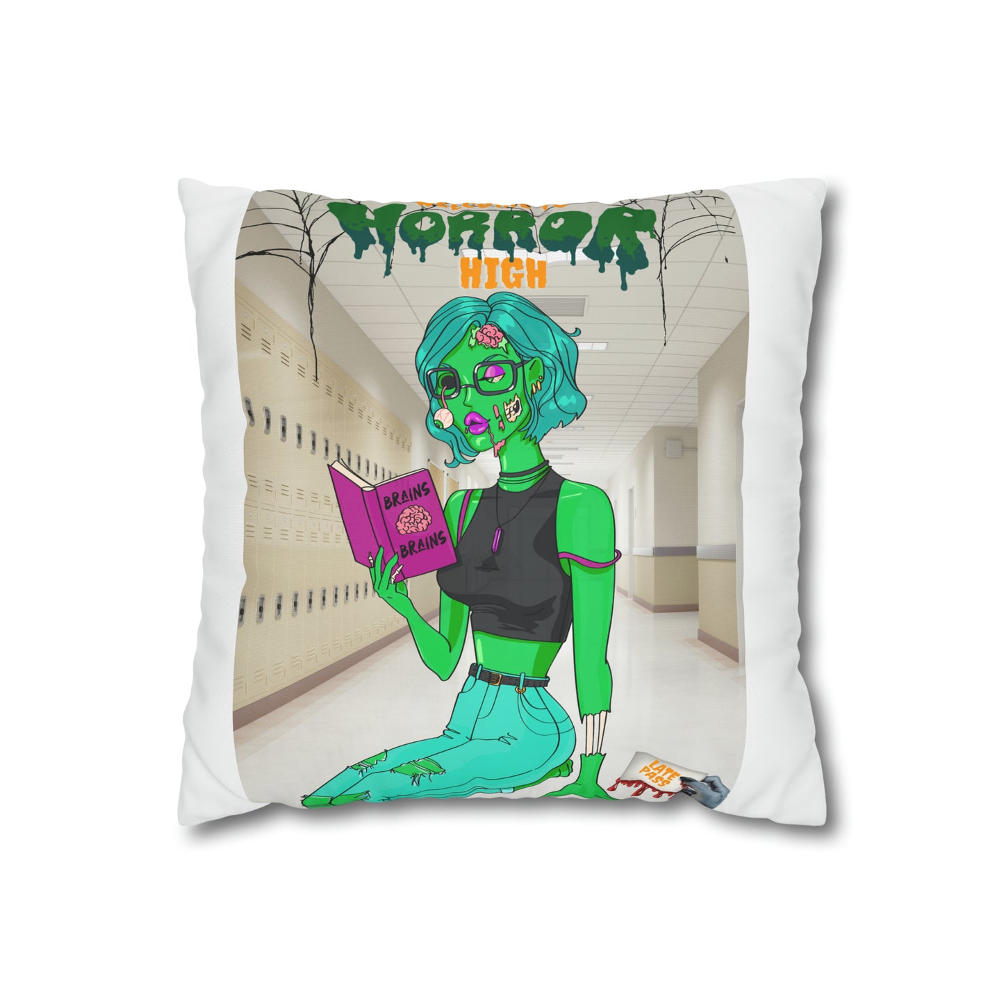 Horror high zombie girl Spun Polyester Pillowcase