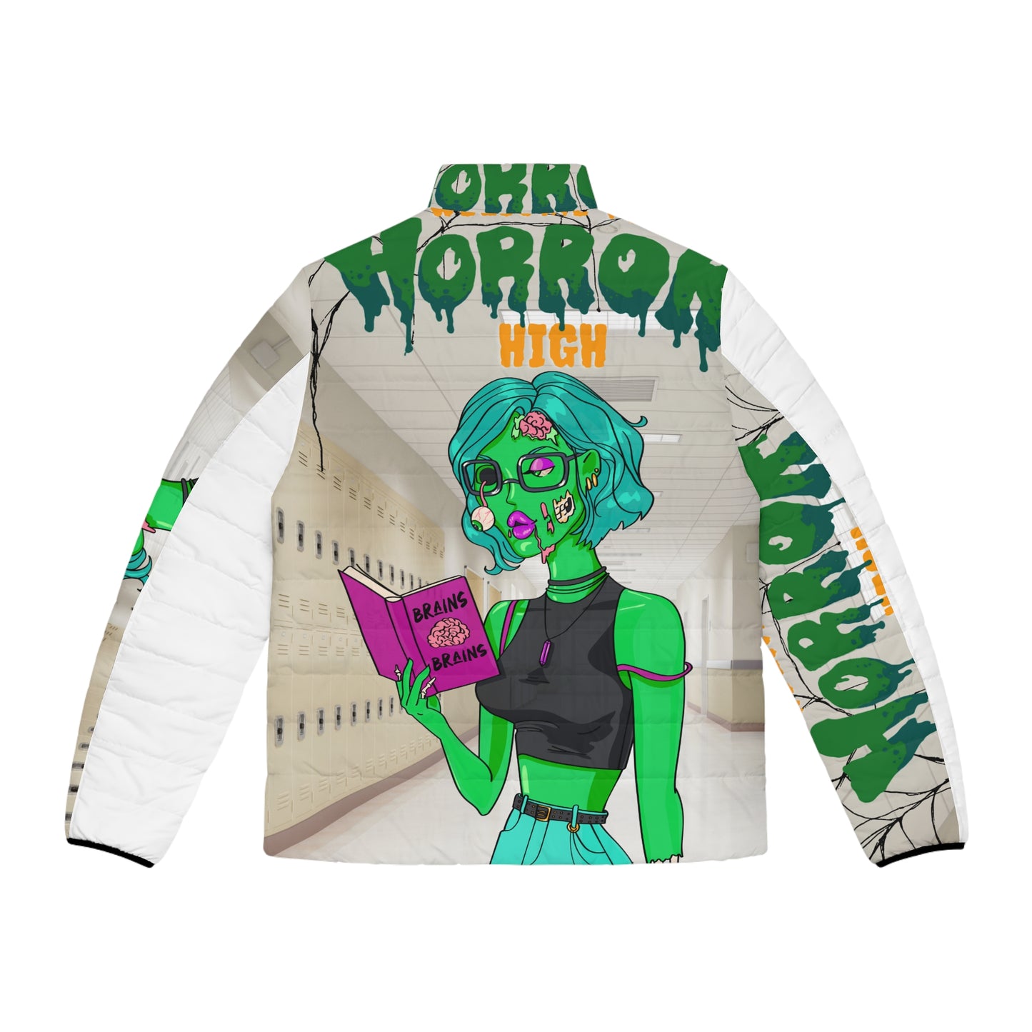 Zombie Girl Horror high Anime Men's Puffer Jacket