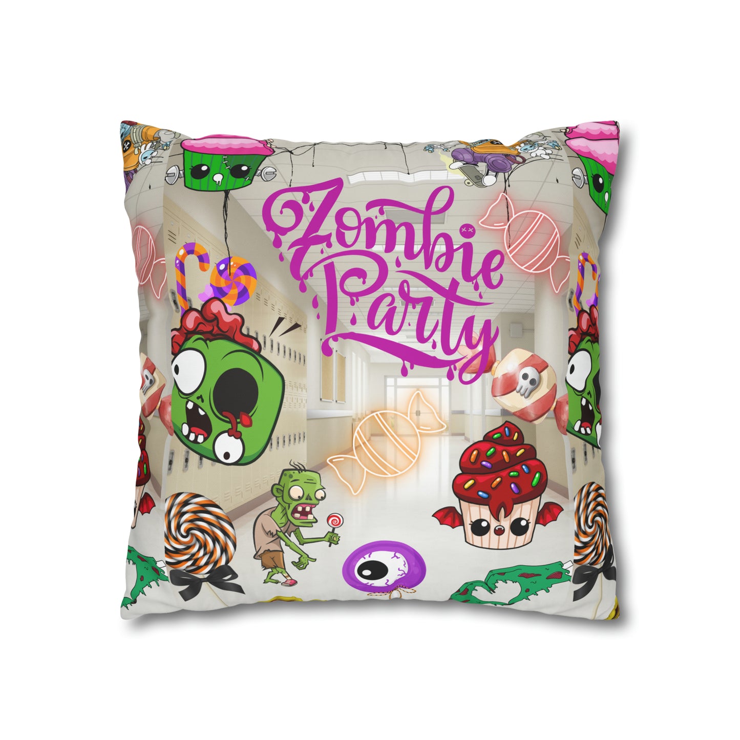 Horror high zombie girl Spun Polyester Pillowcase