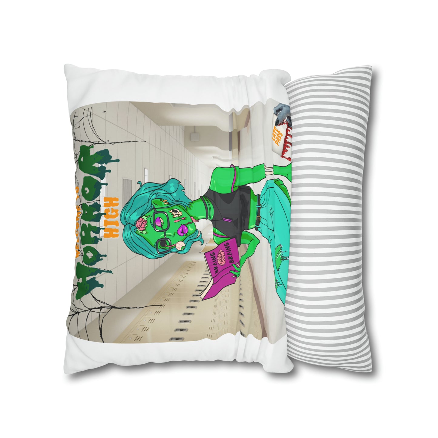 Horror high zombie girl Spun Polyester Pillowcase