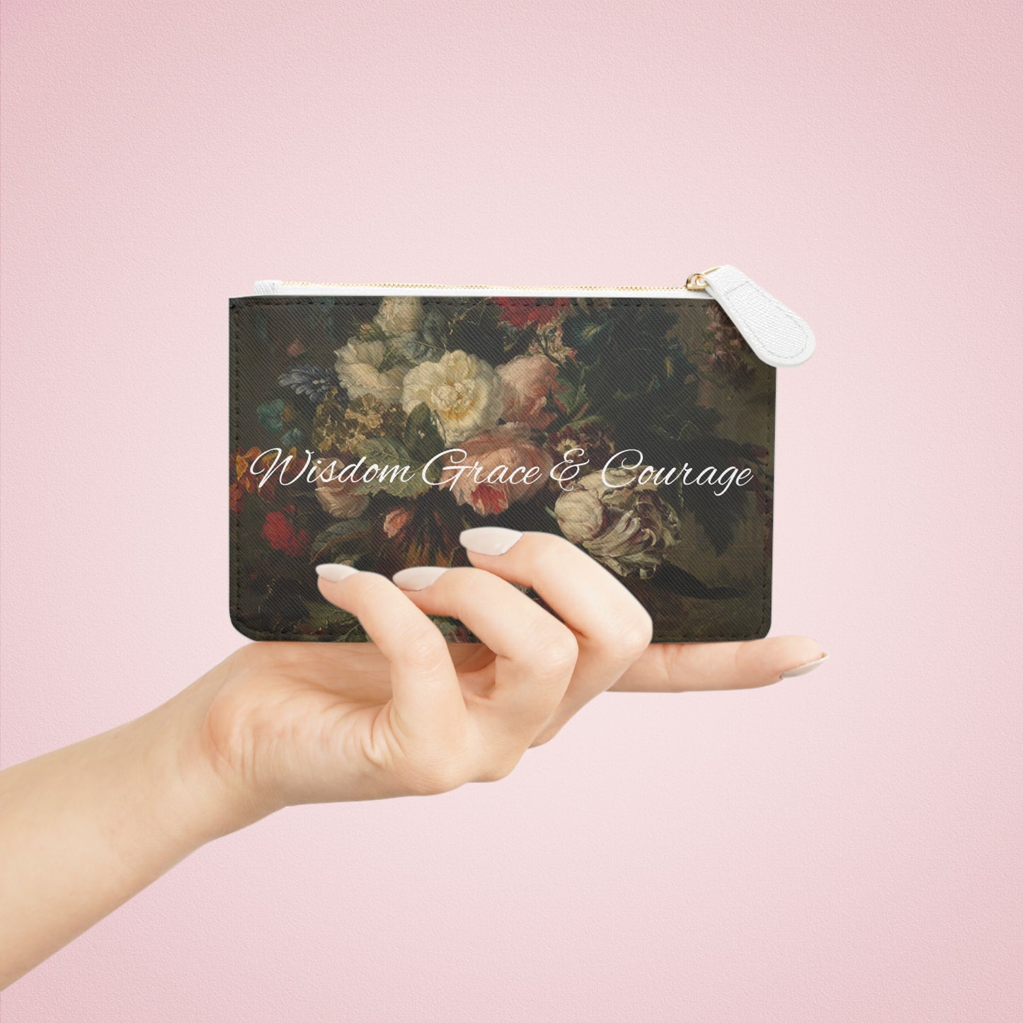 Wisdom grace Courage Vintage flower me Mini Clutch Bag