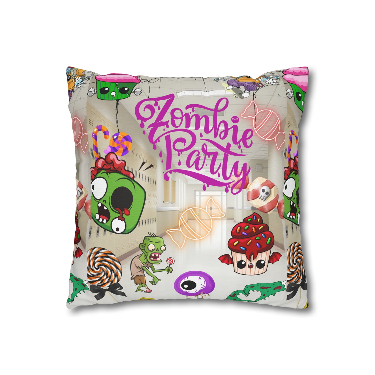 Horror high zombie girl Spun Polyester Pillowcase